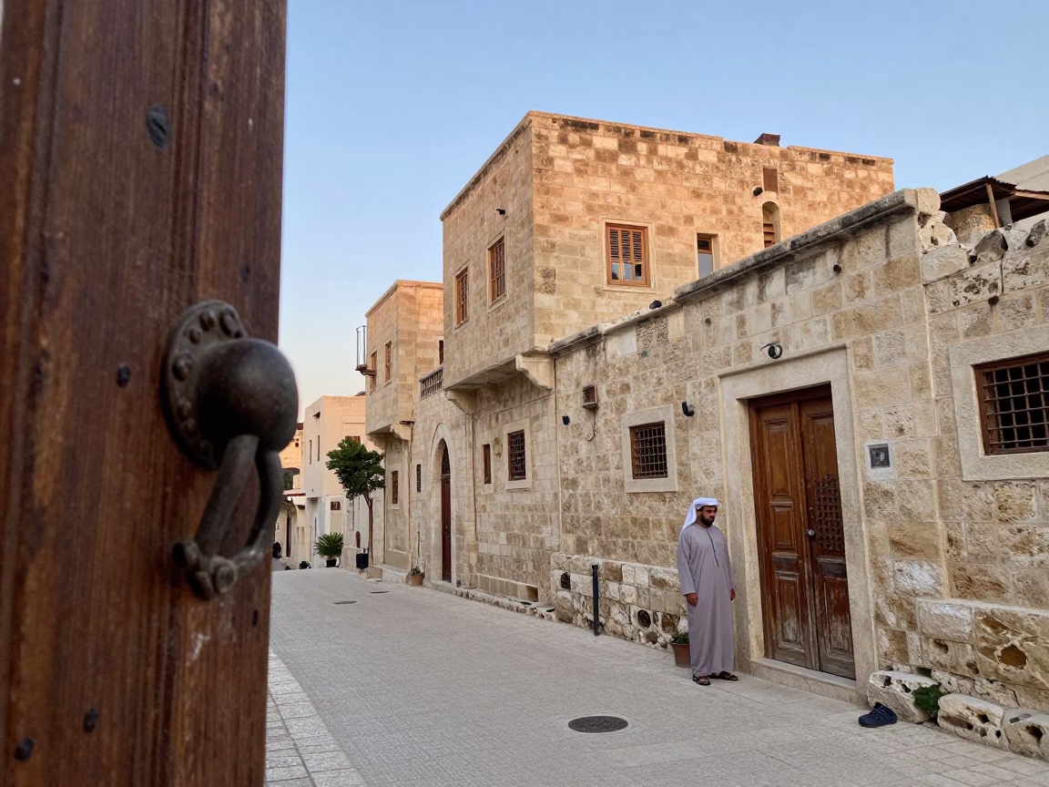 Amman Jordan Nautical Dawn Street Scene with Doorknob and Dust Brush in in Amman, Jordan