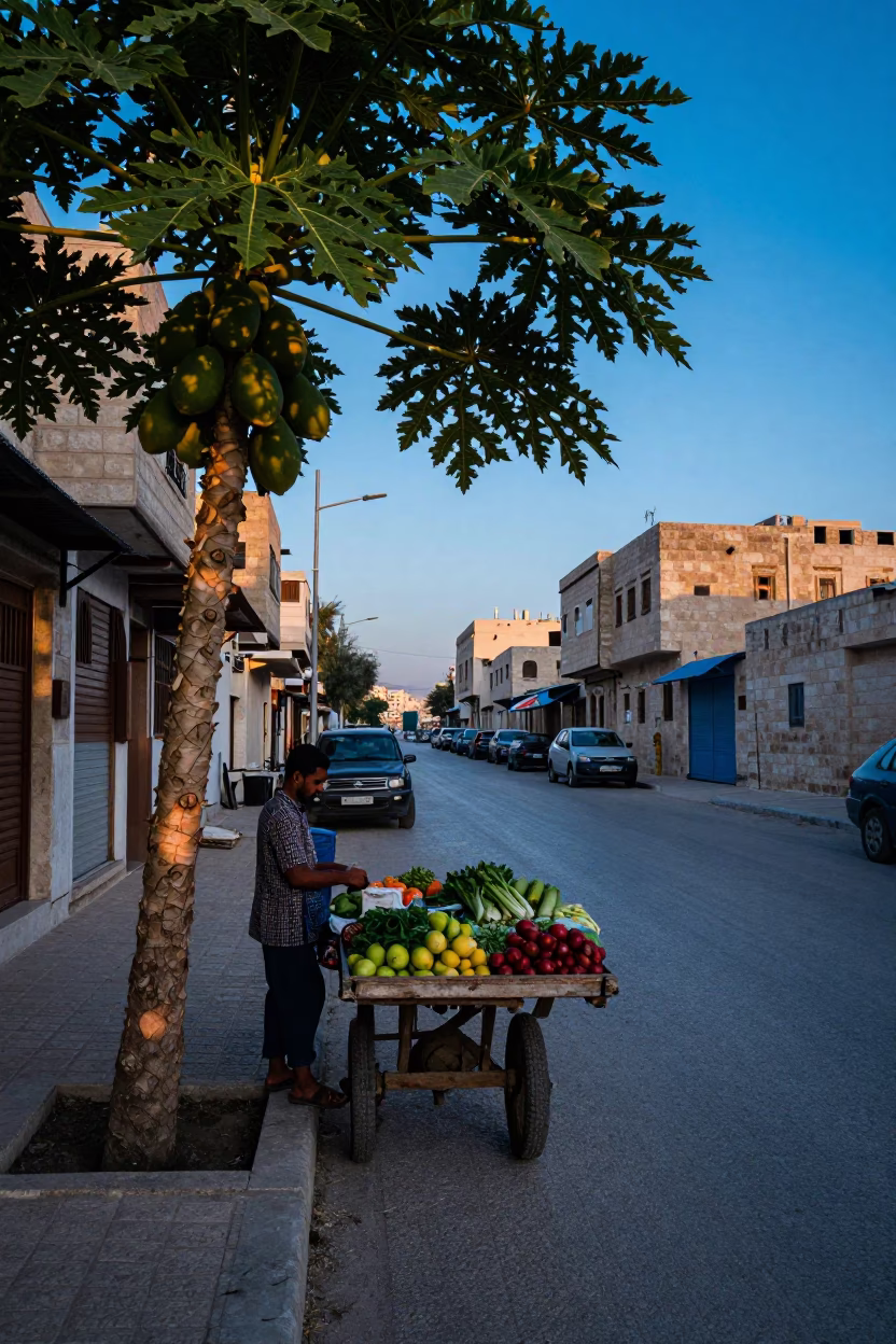 Amman Jordan Nautical Dawn Street Scene with Leaf Shadows and Local Morning Activity in in Amman, Jordan