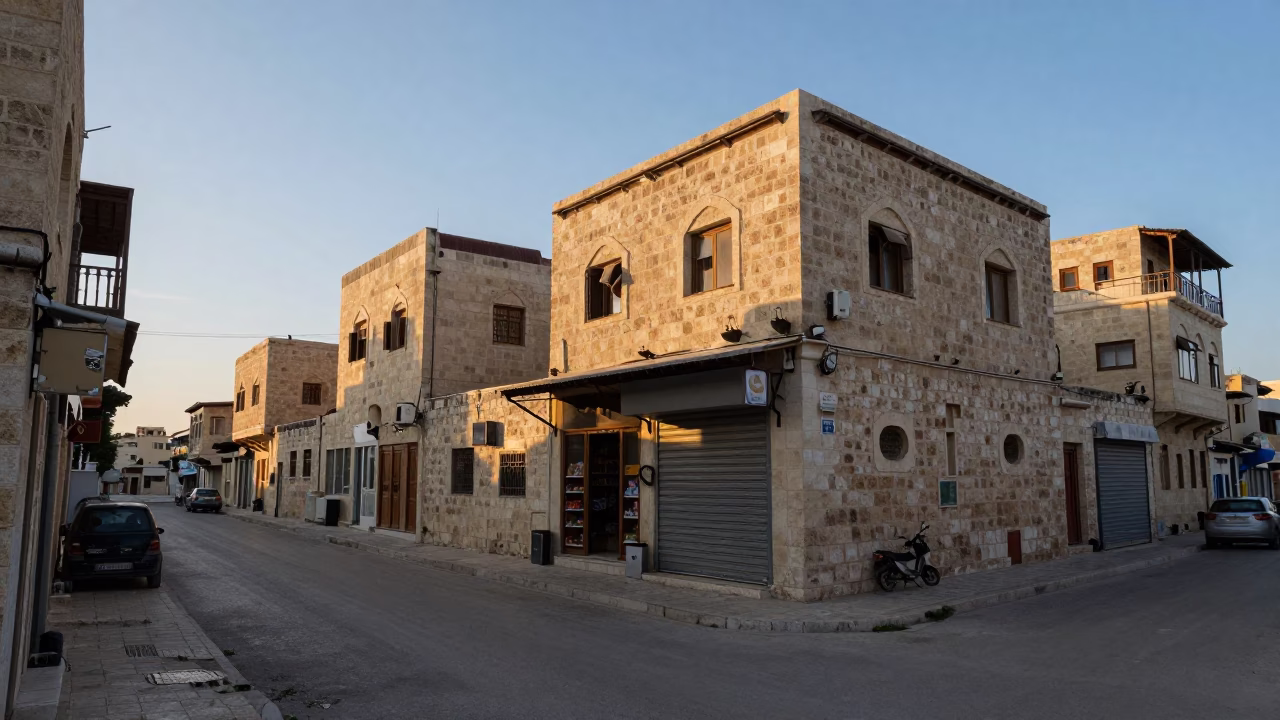 Amman Jordan Nautical Dawn Street Scene with Sunlight and Local Commerce in in Amman, Jordan