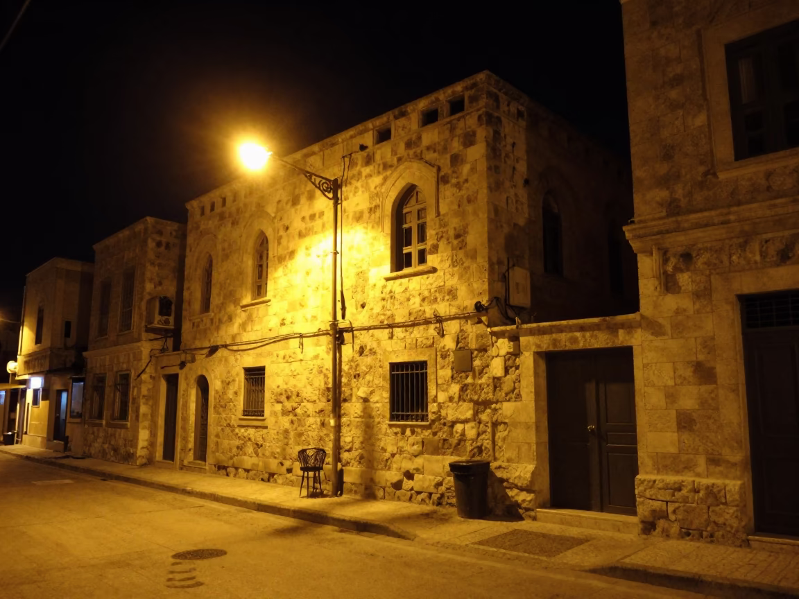 Amman Jordan Night Street Scene with Stone Architecture and Local Dining in in Amman, Jordan