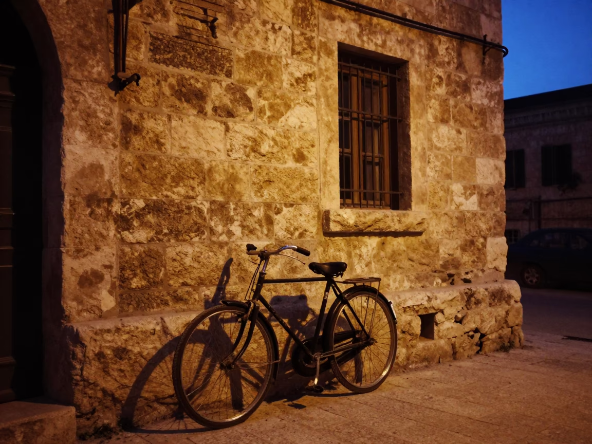 Amman Jordan Predawn Street Scene Vintage Bicycle Wall and Window Smudges in in Amman, Jordan