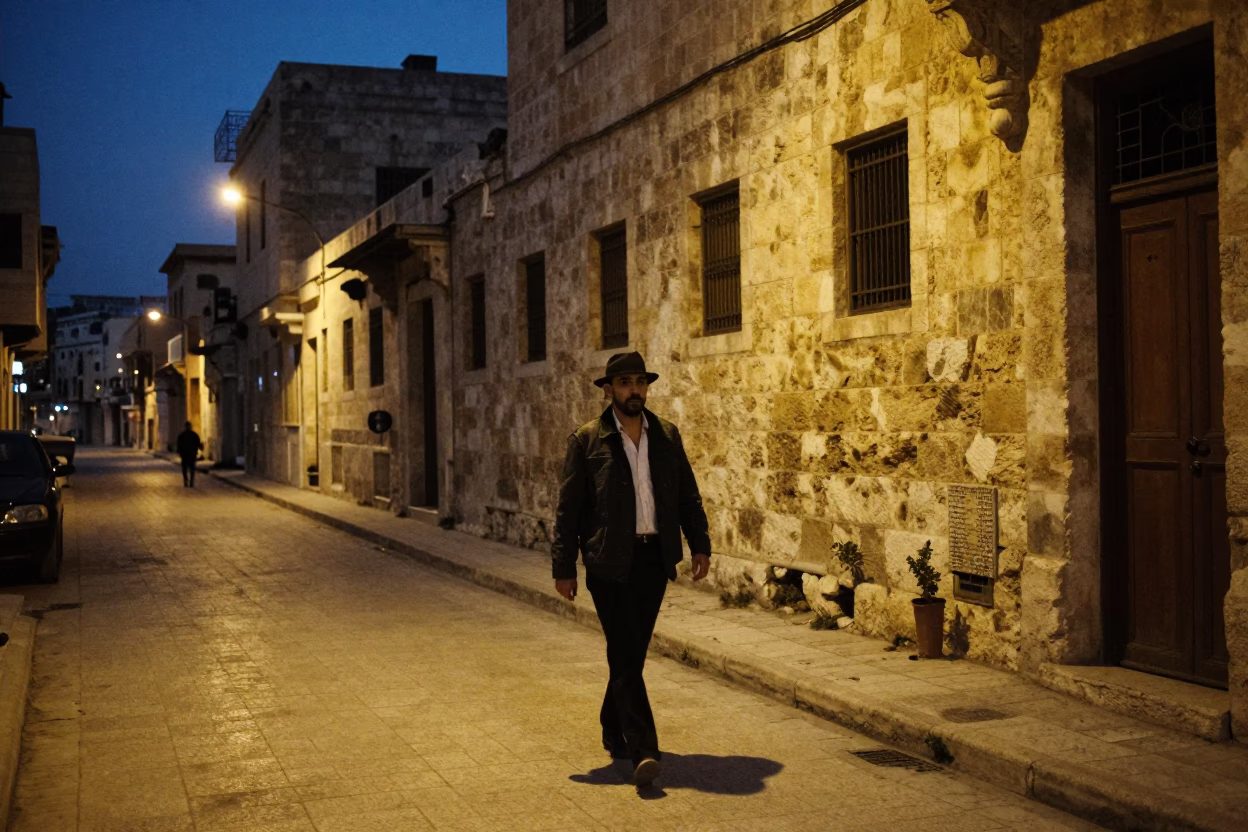 Amman Jordan predawn street scene with vintage fashion and local architecture in in Amman, Jordan