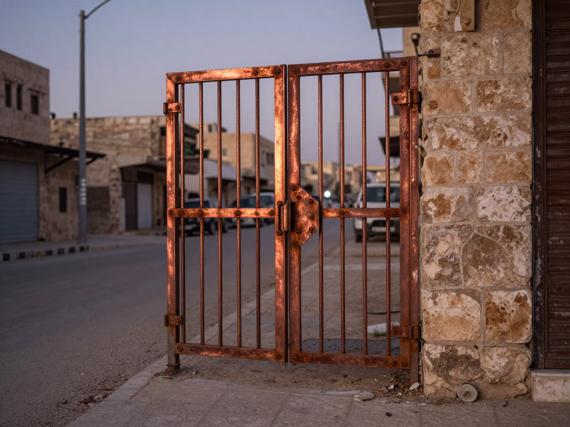 Amman Jordan Street Corner Rusty Metal Door Frame in Copper Dusk Light in in Amman, Jordan