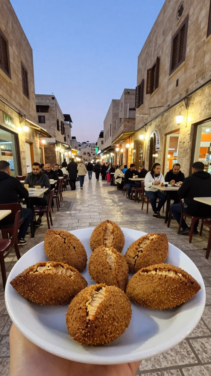 Amman Jordan Street Food Scene with Kibbeh and Local Evening Life in in Amman, Jordan