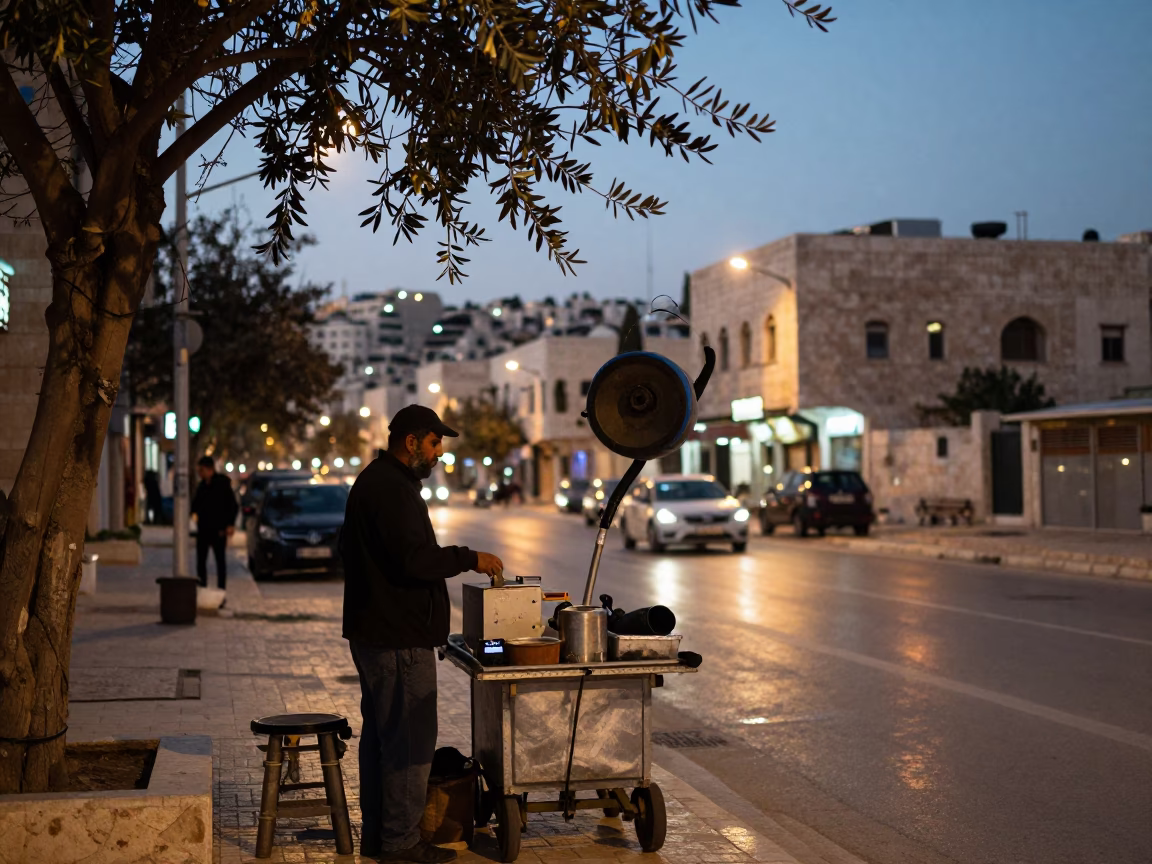 Amman Jordan Street Scene at Dusk with Olive Branch and Traditional Tea Service in in Amman, Jordan
