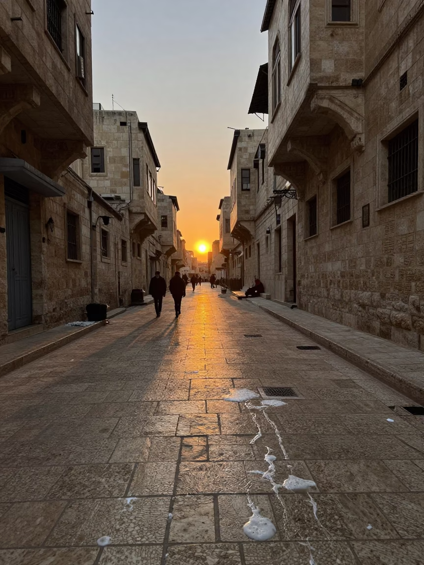 Amman Jordan Street Scene at Dusk with Soap Residue and Urban Details in in Amman, Jordan