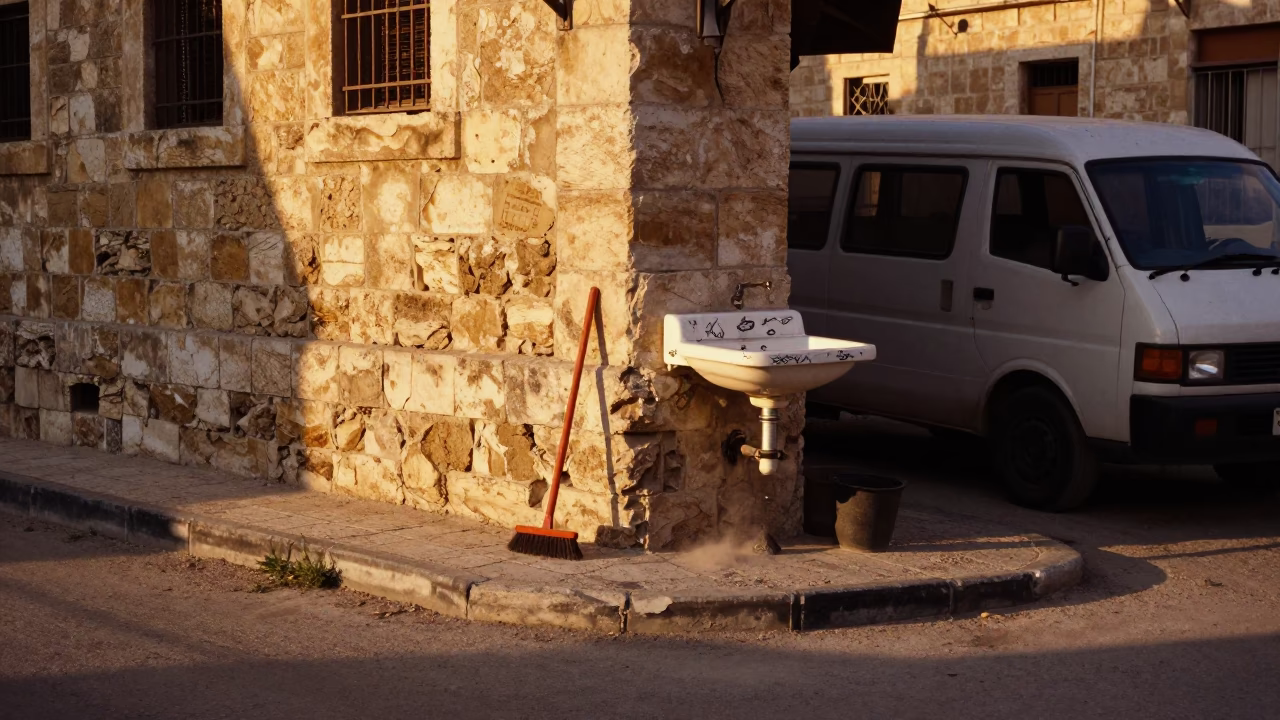 Amman Jordan Street Scene at Golden Hour with Dust Brush and Scratched Sink Rim in in Amman, Jordan
