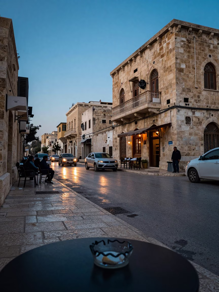 Amman Jordan Street Scene at Nautical Dawn with Ashtray and Coffee Culture in in Amman, Jordan