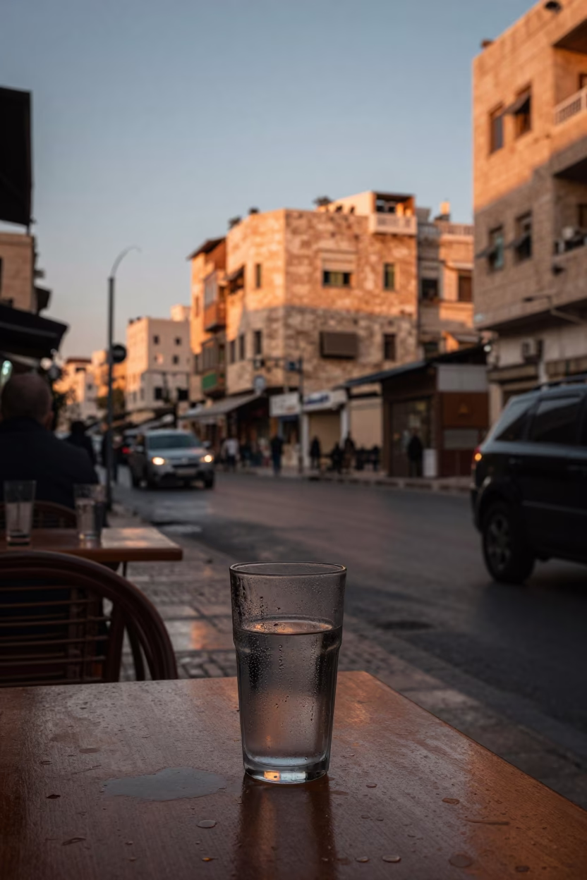 Amman Jordan Street Scene Before Dusk with Condensation and Hotel Reflections in in Amman, Jordan