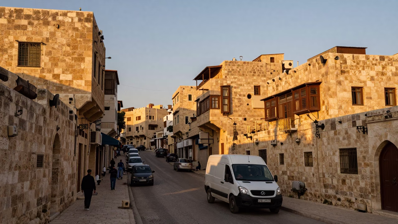 Amman Jordan Street Scene Before Dusk with Limestone Architecture and Vintage Life in in Amman, Jordan