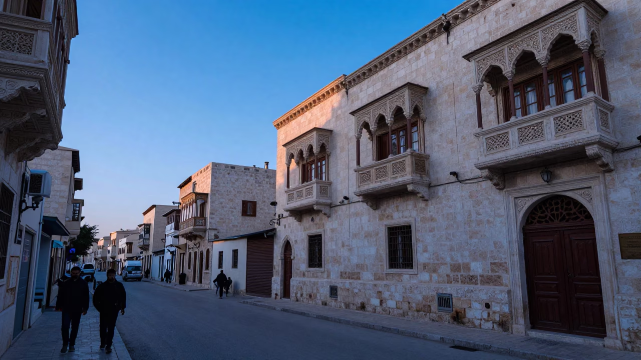 Amman Jordan Street Scene Before Sunrise with Stone Architecture and Local Life in in Amman, Jordan