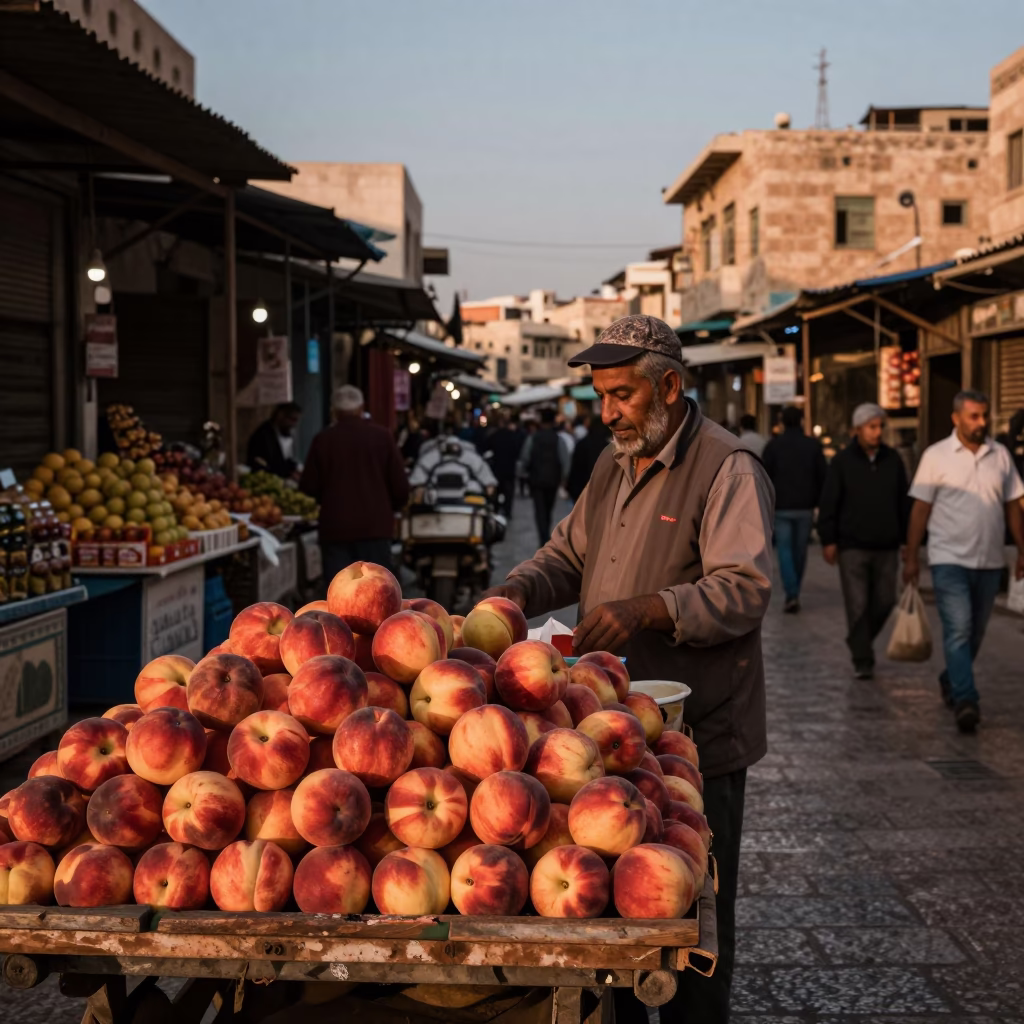 Amman Jordan Street Scene Copper Dusk Light Local Market Activity in in Amman, Jordan