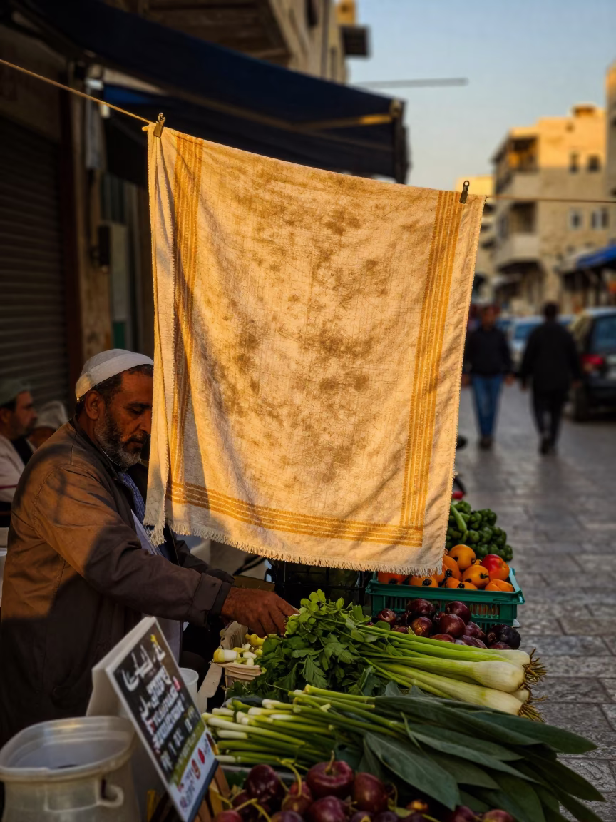 Amman Jordan Street Scene Honeyed Evening Light Tea Towel and Urban Life in in Amman, Jordan