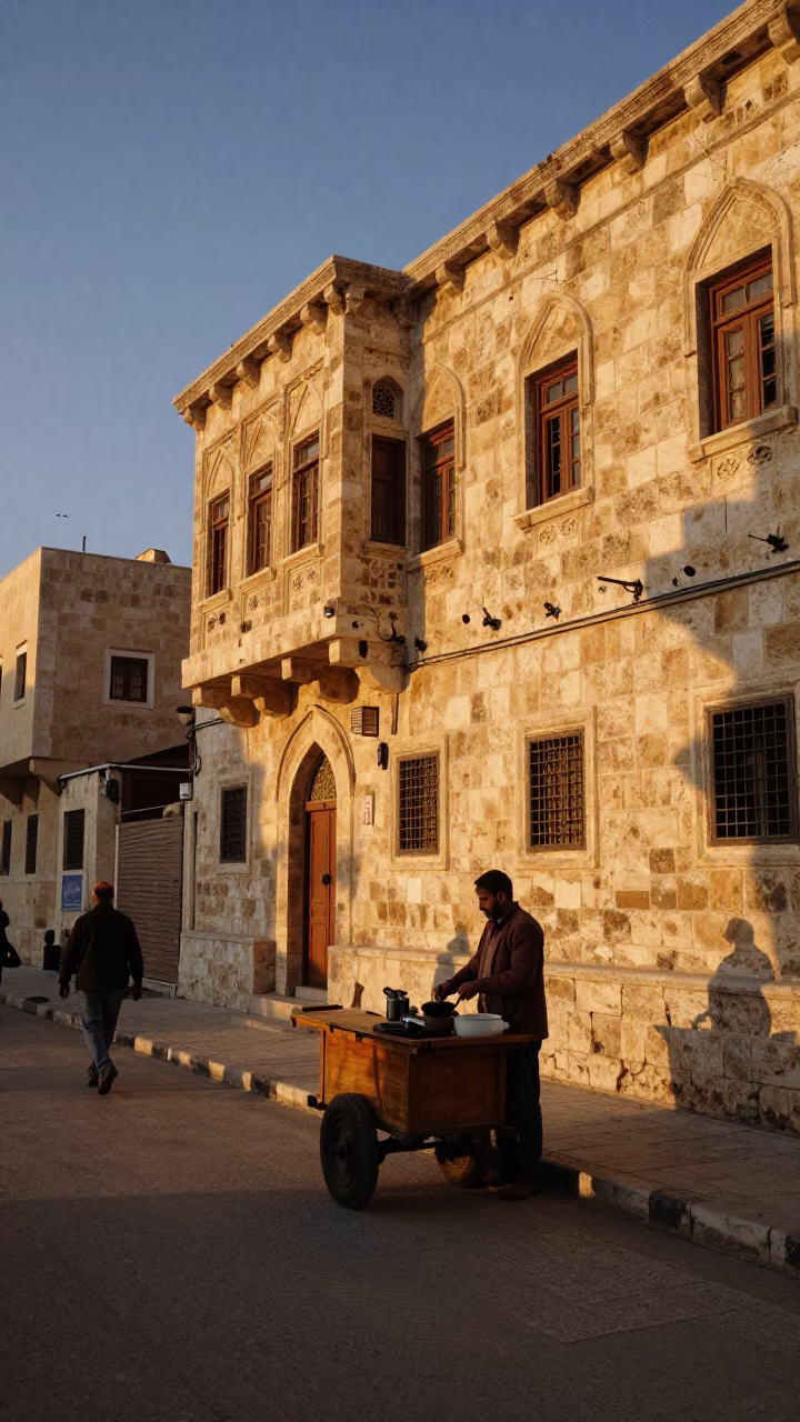 Amman Jordan Street Scene in Copper Toned Light Before Dusk with Local Market Activity in in Amman, Jordan