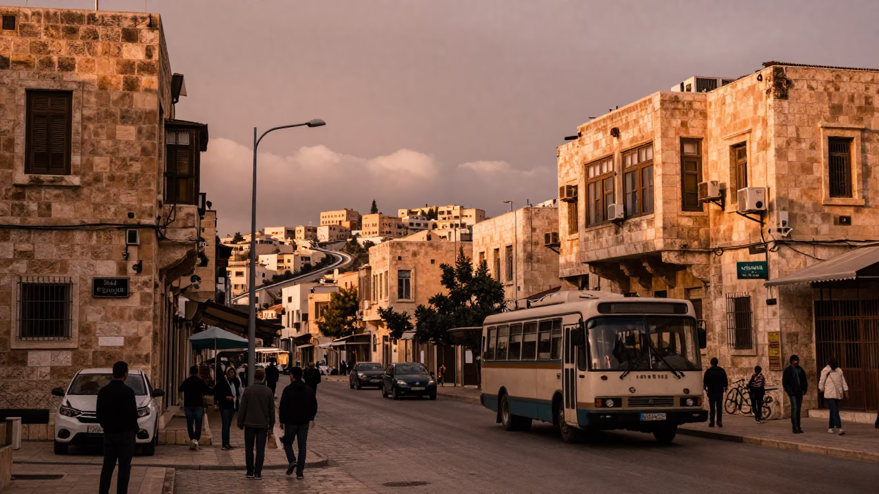 Amman Jordan Street Scene in Copper Toned Light Before Dusk with Vintage Details in in Amman, Jordan