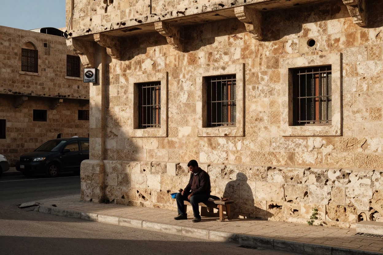 Amman Jordan Street Scene Late Afternoon Light with Traditional Clay Pot and Stone Architecture in in Amman, Jordan