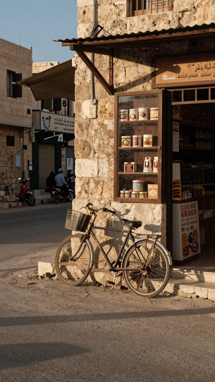 Amman Jordan Street Scene Late Afternoon with Bicycle and Bakery in in Amman, Jordan