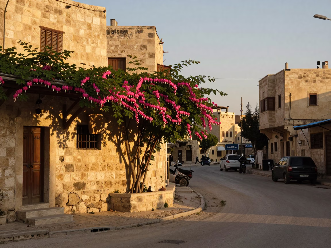 Amman Jordan Street Scene with Bleeding Heart Vine and Local Market Activity in in Amman, Jordan