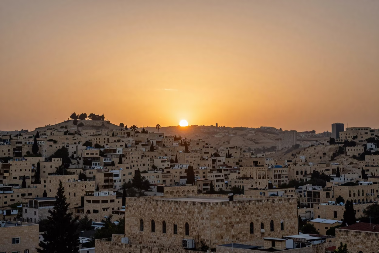 Amman Jordan Sunset Horizon View of Stone Architecture and Urban Landscape in in Amman, Jordan