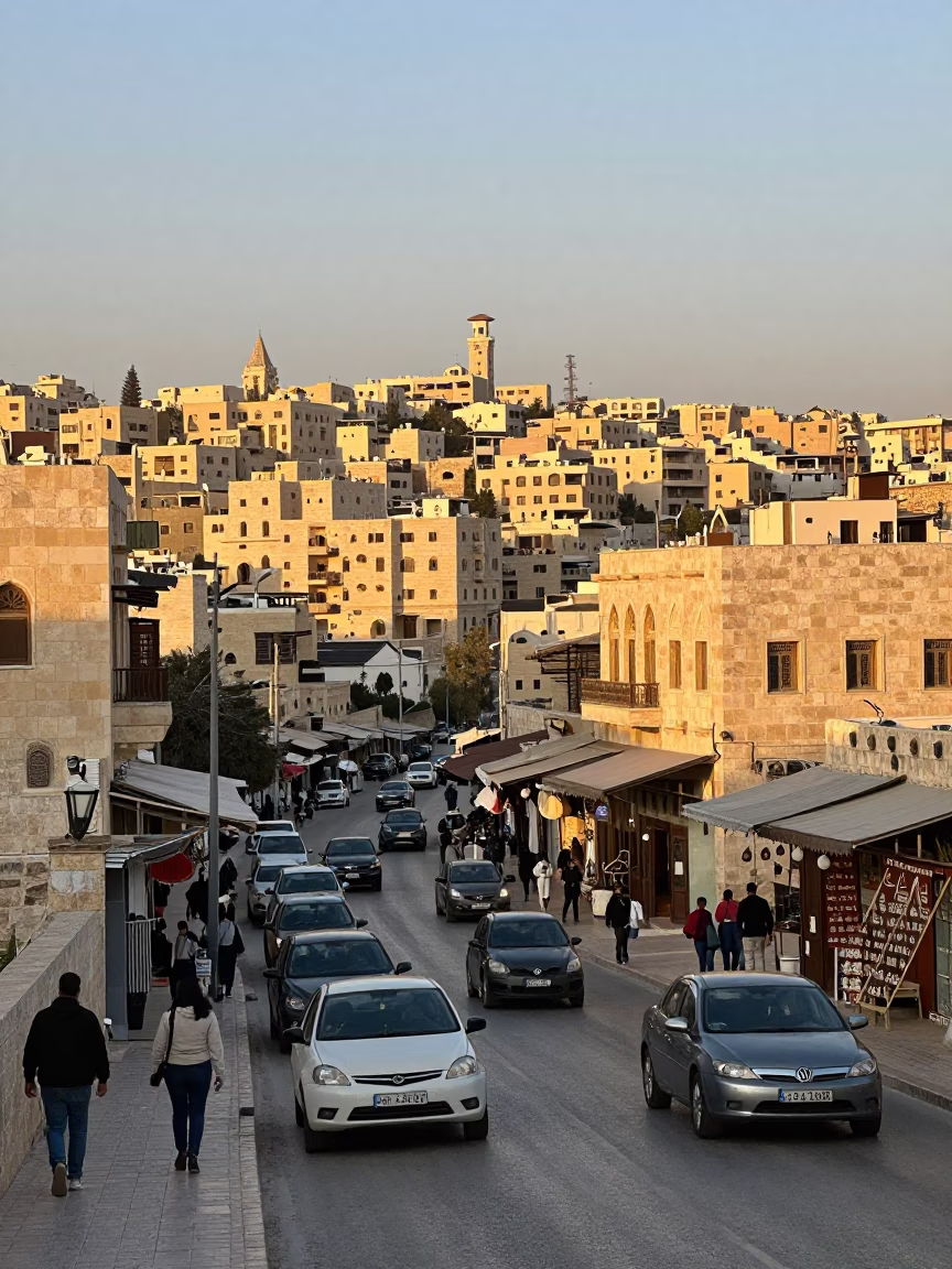 Amman Jordan Sunset Street Scene Busy Traffic and Local Life in in Amman, Jordan