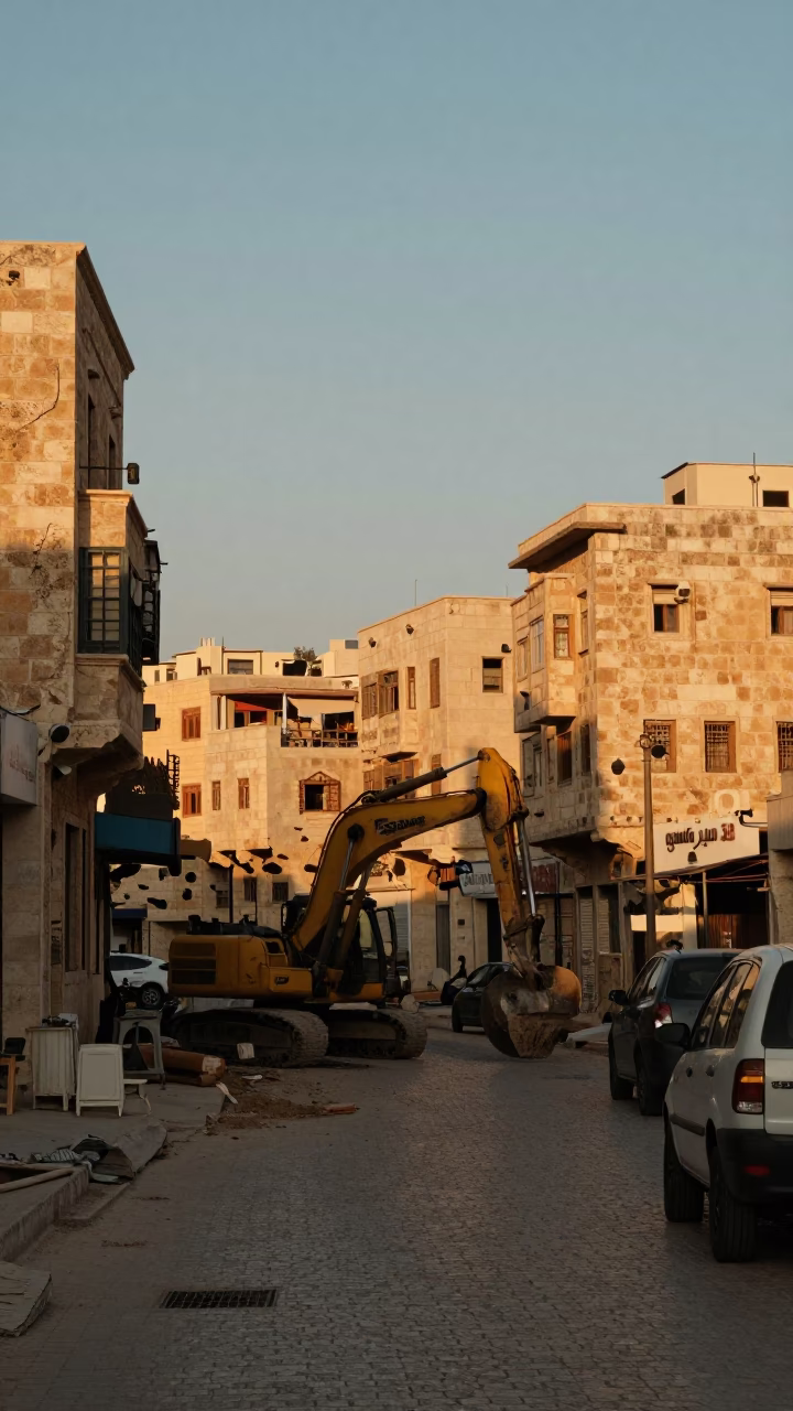 Amman Jordan Sunset Street Scene with Construction and Local Life in in Amman, Jordan
