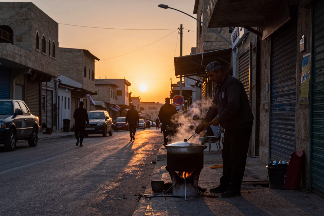 Amman Jordan Sunset Street Scene with Traditional Cooking Pot and Local Life in in Amman, Jordan