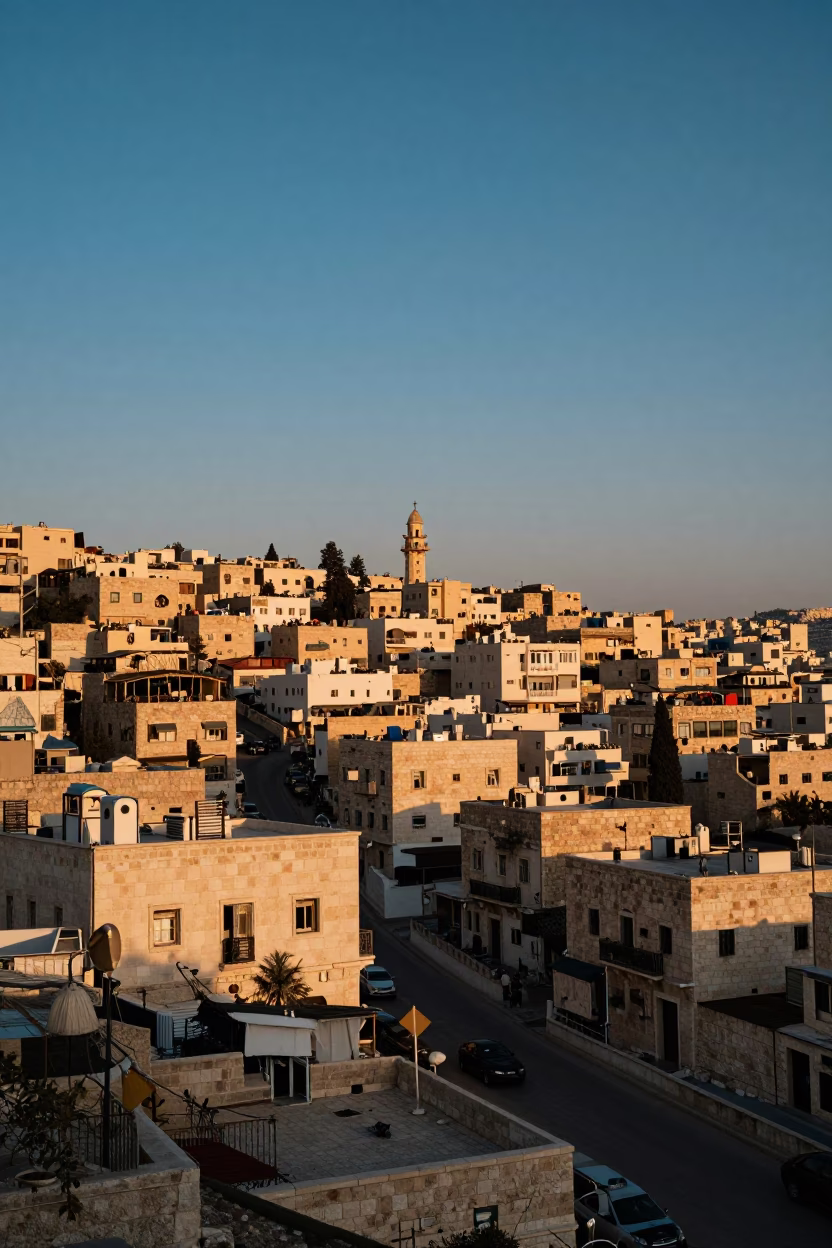 Amman Jordan Sunset Vista from Hilltop Neighborhood Street Scene in in Amman, Jordan