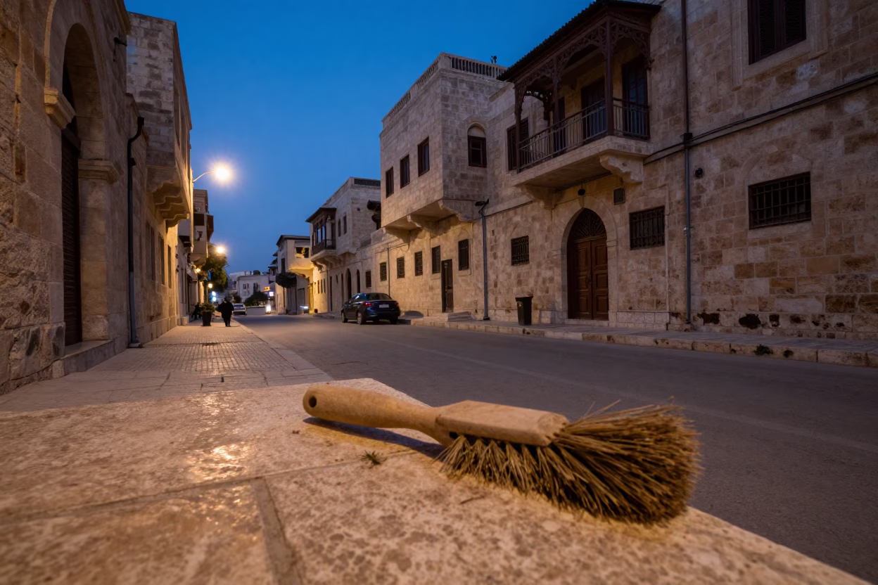 Amman Jordan Twilight Street Scene with Dried Dust Brush and Local Life in in Amman, Jordan