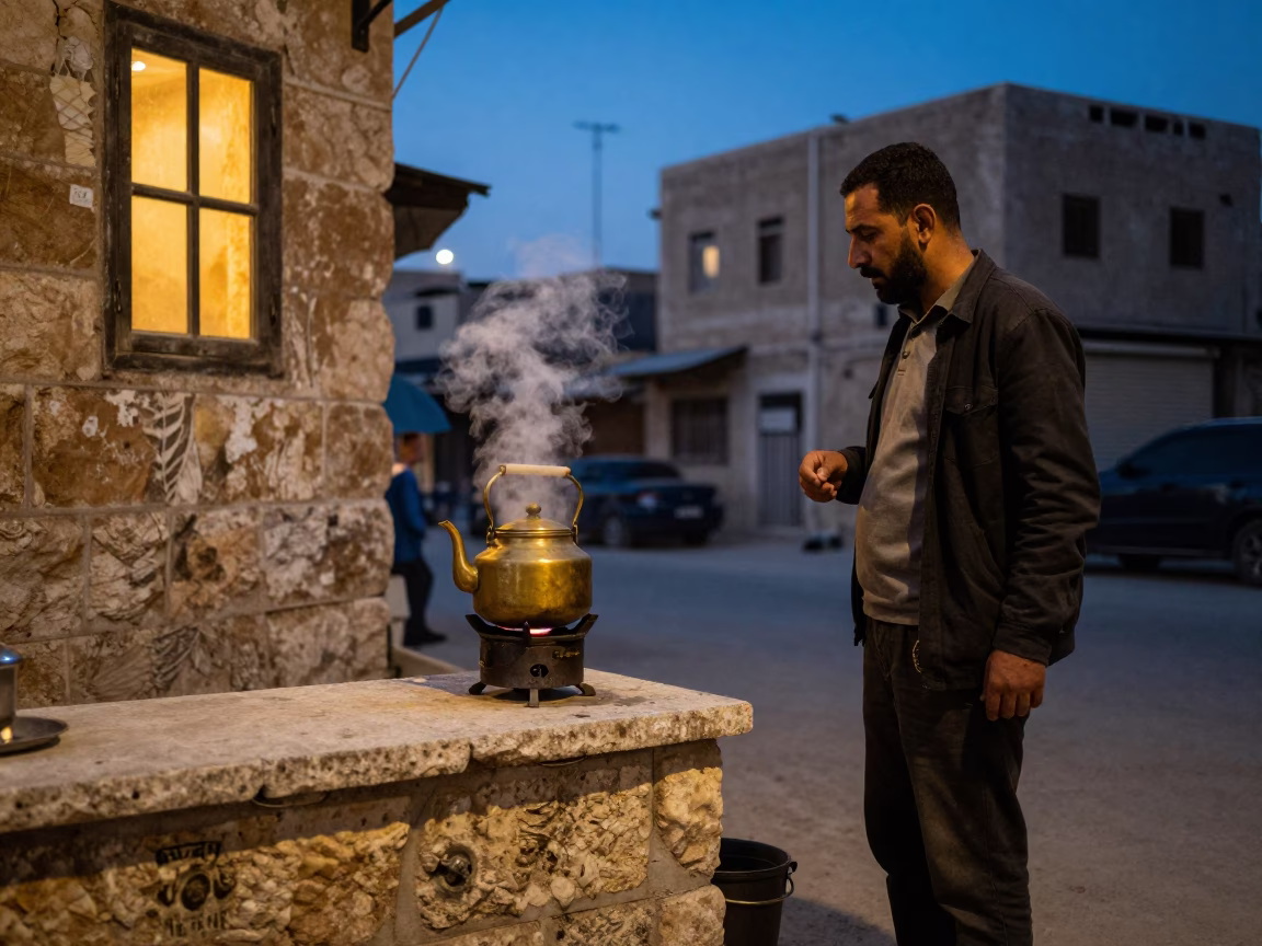 Amman Jordan Twilight Street Scene with Teapot and Window Light in in Amman, Jordan