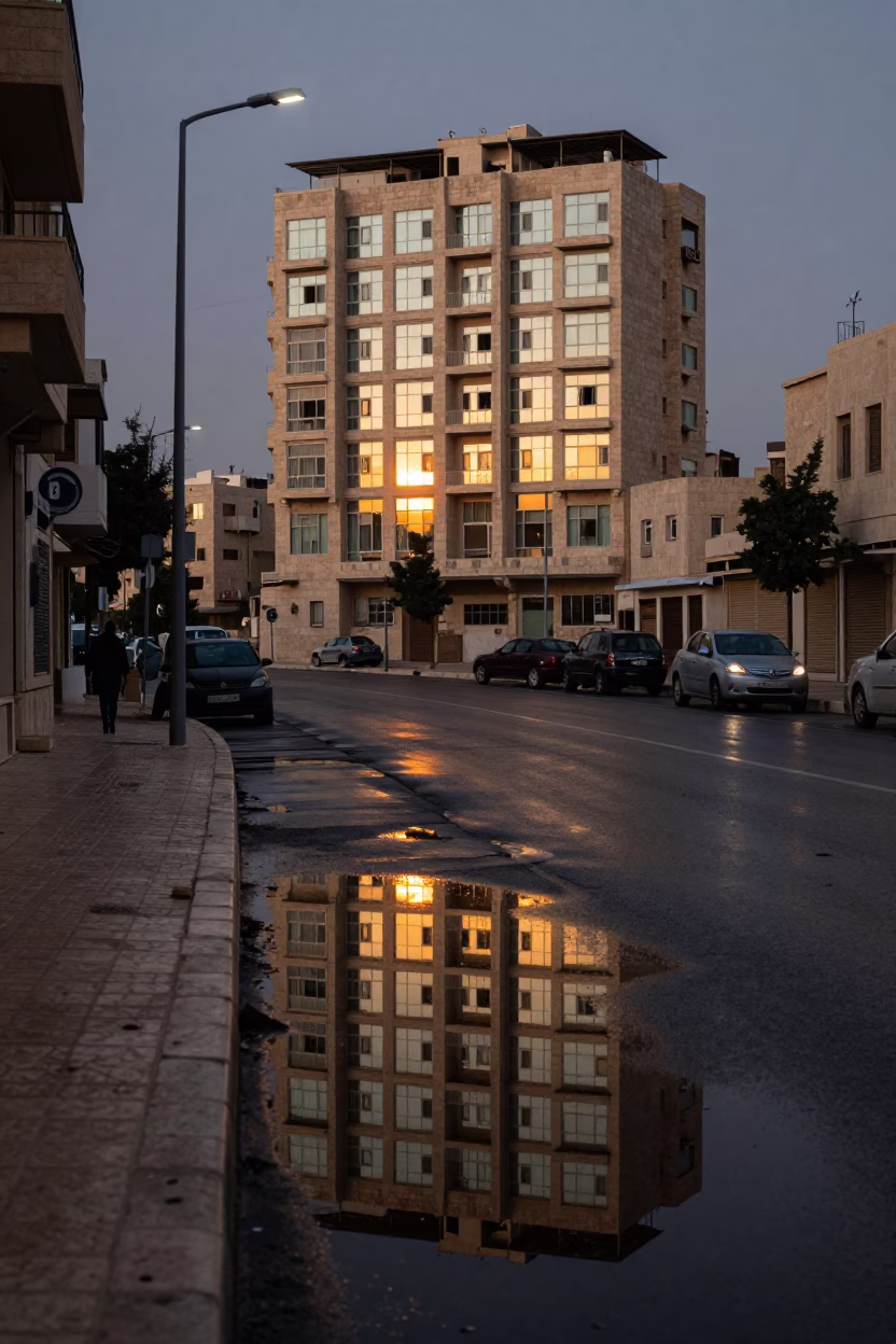 Amman Lights Reflection at Sunrise Light in in Amman, Jordan