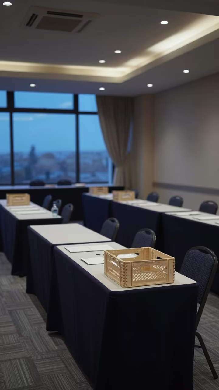 Amman Office Benefits Fair Table at Blue Hour in inside a conference room in Amman