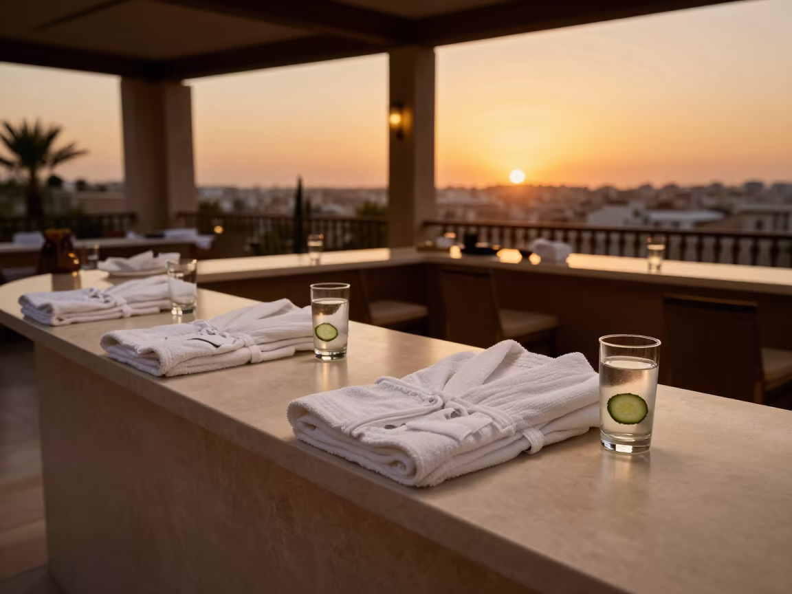 Amman Spa Reception Amber Sunset Light in inside a banquet hall before service in Amman