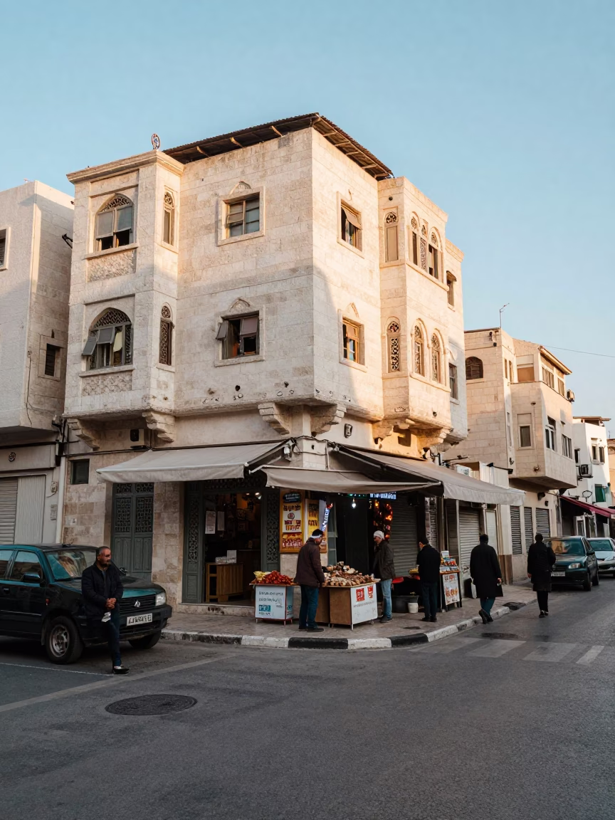 Amman Street Corner at As First Light Reaches The Scene in in Amman, Jordan