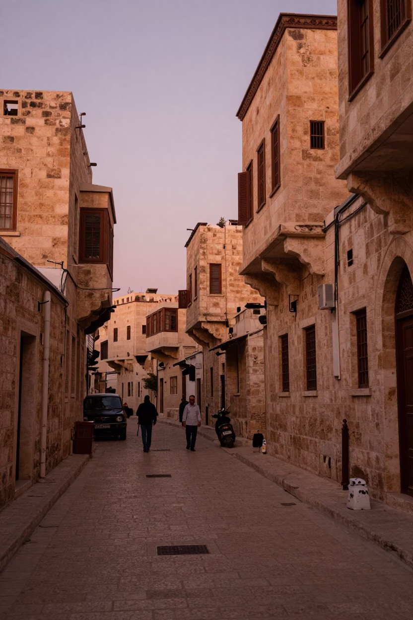 Amman Street Scene at Copper-toned Light Before Dusk in in Amman, Jordan