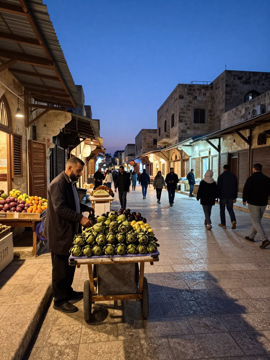 Amman Street Scene at Indigo Twilight After Sunset in in Amman, Jordan