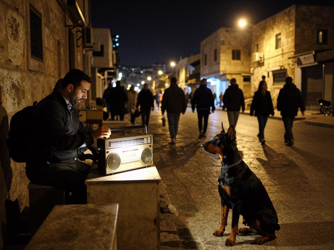 Amman Street Scene at Midnight Light in in Amman, Jordan