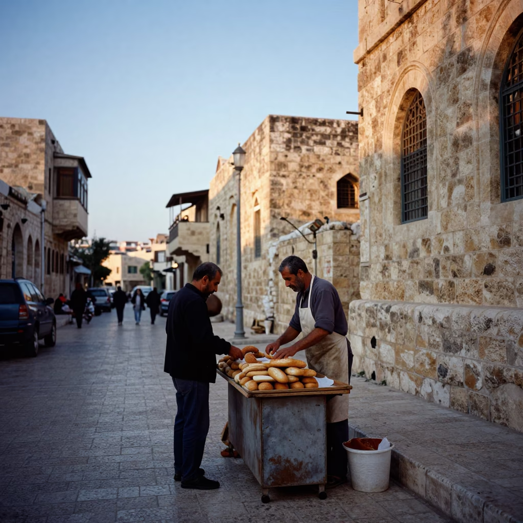 Amman Street Scene at Nautical Dawn Light in in Amman, Jordan