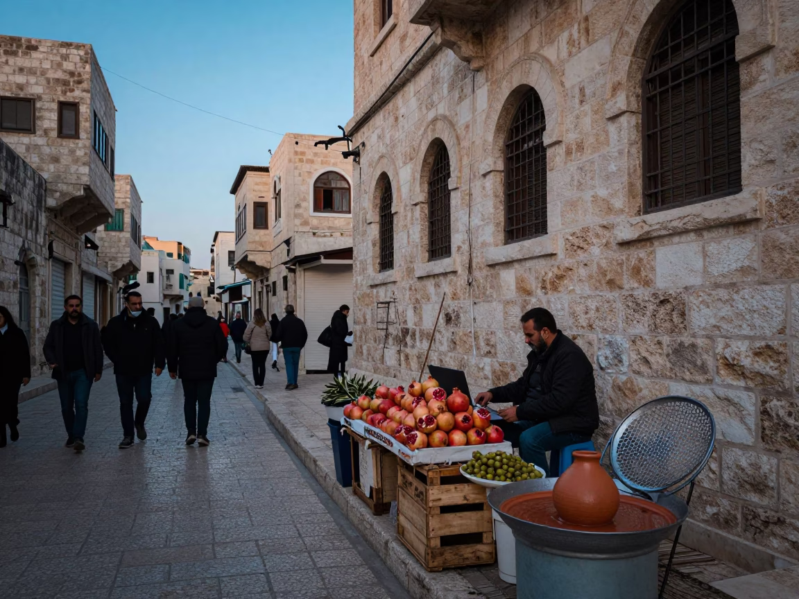 Amman Street Scene at Nautical Dawn Light in in Amman, Jordan