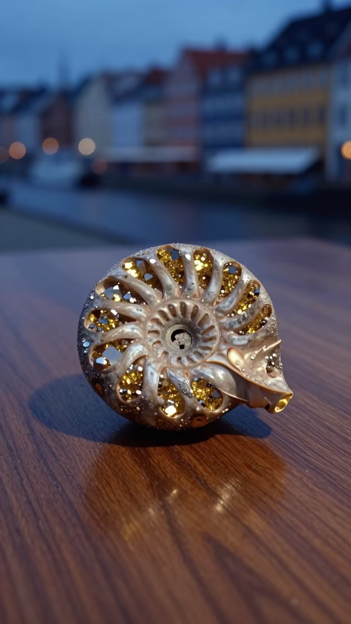 Ammonite Fossil Split in Golden Calcite in near Christiania, Copenhagen