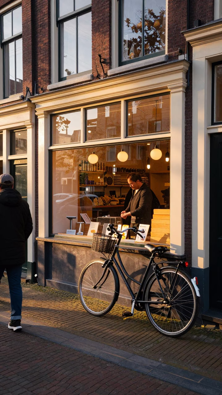 Amsterdam Bakeries at Dawn with Vintage Safety Razor and Pocket Watch Details in in Amsterdam, Netherlands