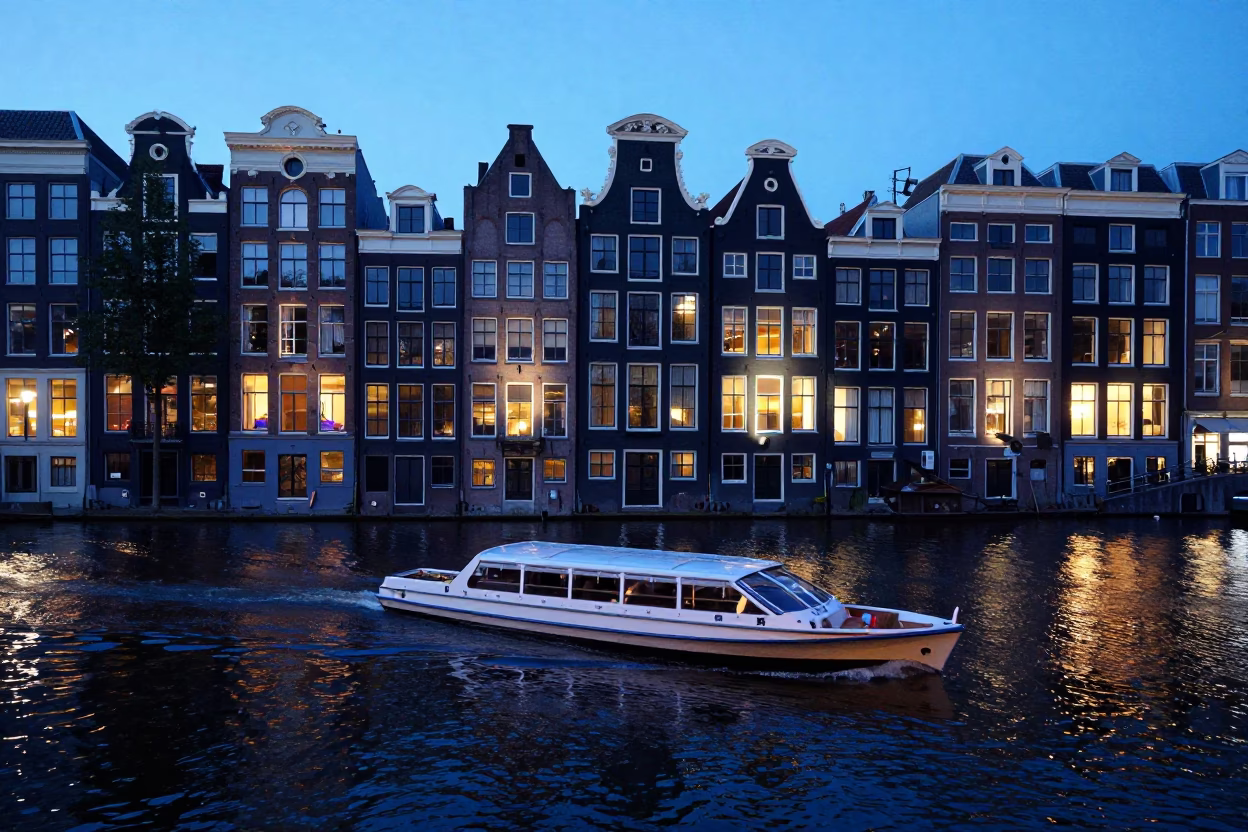 Amsterdam Brick Facades at The Last Blue Light Of Evening in in Amsterdam, Netherlands