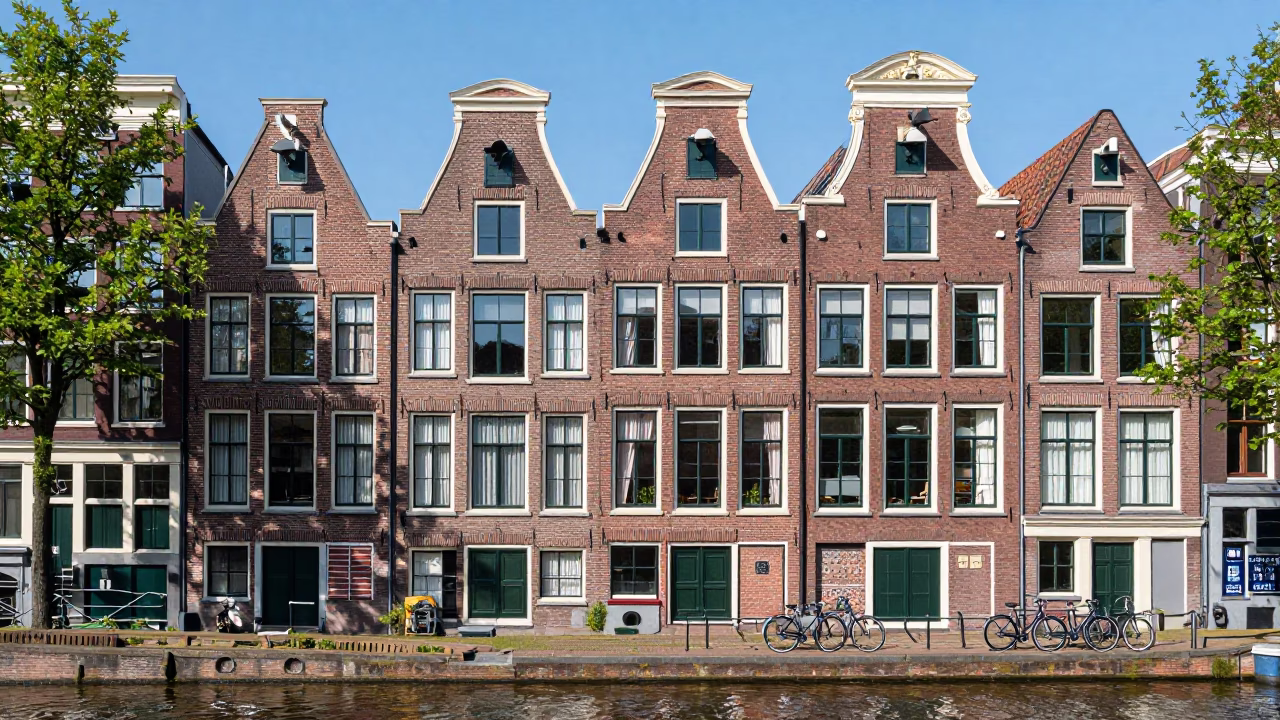 Amsterdam Canal House Facade and Bicycle Rack at High Noon with Clipboard Detail in in Amsterdam, Netherlands