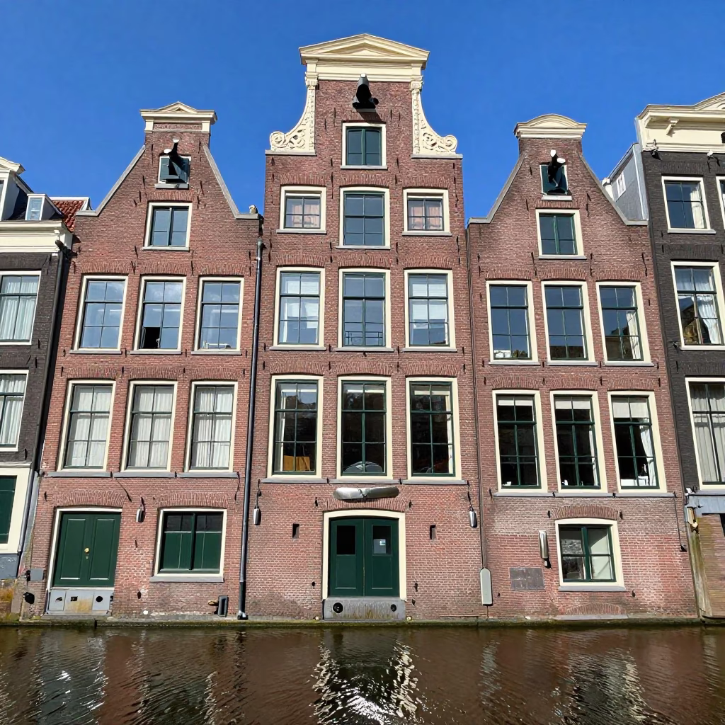Amsterdam Canal House Facade Noon Light Brushed Steel Handle in in Amsterdam, Netherlands