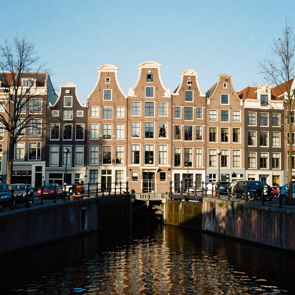 Amsterdam Canal House Facade with Sluice Gate and River Foam in Late Afternoon Light in in Amsterdam, Netherlands