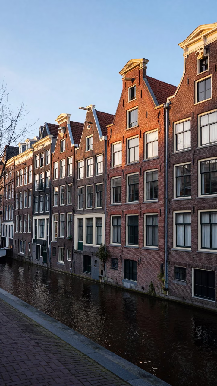 Amsterdam Canal House Morning Light and Local Street Details in in Amsterdam, Netherlands