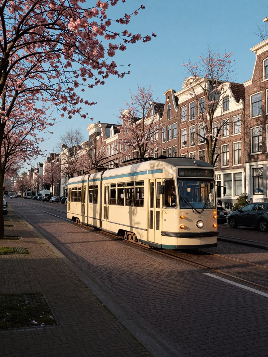 Amsterdam Canal Scene at Clear Late-afternoon Light in in Amsterdam, Netherlands