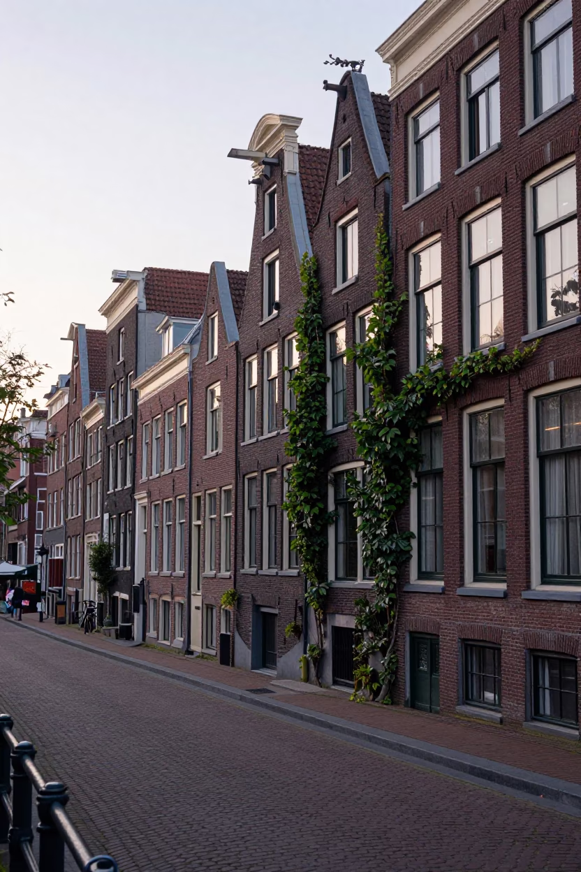 Amsterdam Canal Scene at The Early Morning Light in in Amsterdam, Netherlands