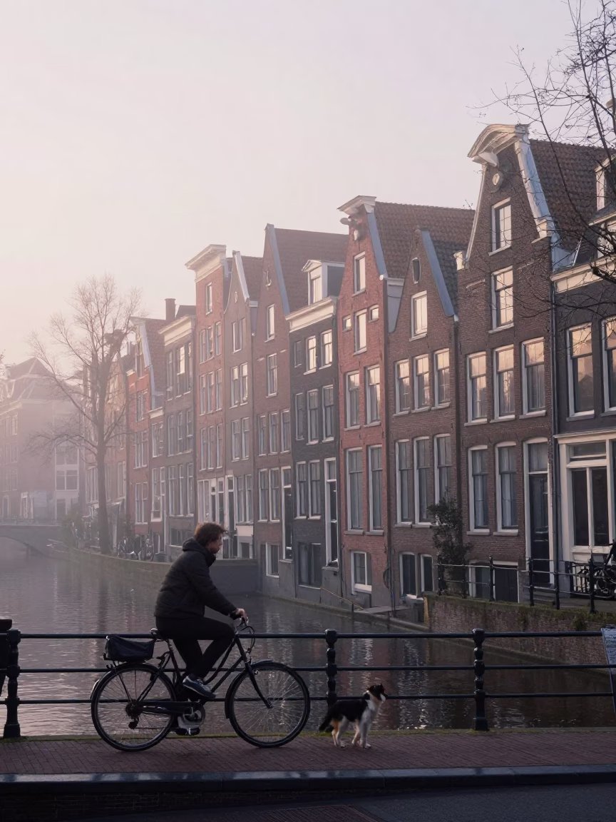 Amsterdam Dog at Dawn Light in in Amsterdam, Netherlands