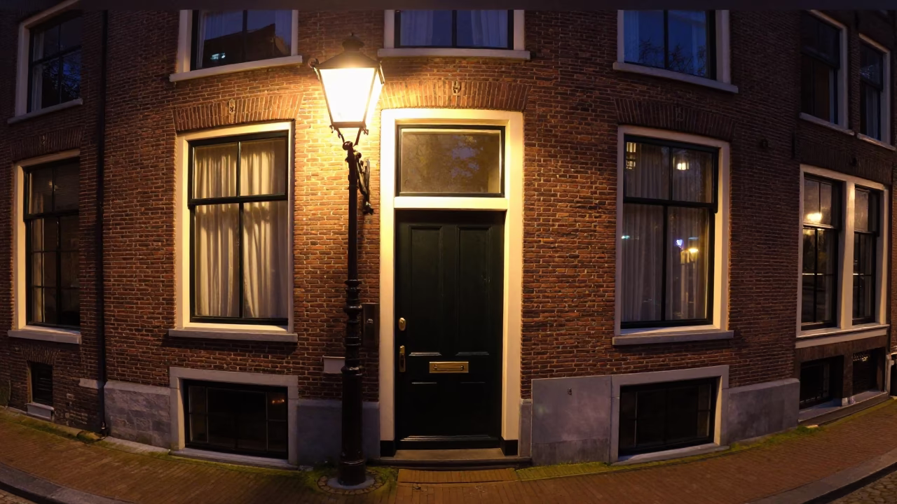 Amsterdam House Entrance at Deep In The Night Light in in Amsterdam, Netherlands