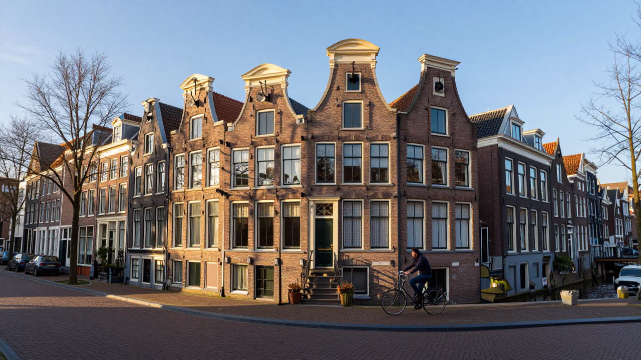 Amsterdam House Exterior at As First Light Reaches The Scene in in Amsterdam, Netherlands